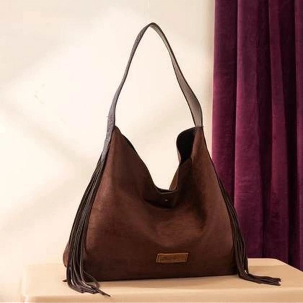 New-Wrangler Fringe Floral Tooled Hobo Bag